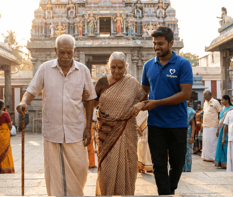 Happy elderly traveler