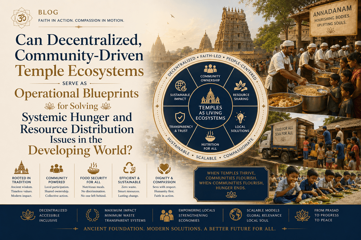 Can decentralized, community-driven temple ecosystems serve as operational blueprints for solving systemic hunger and resource distribution issues in the developing world?