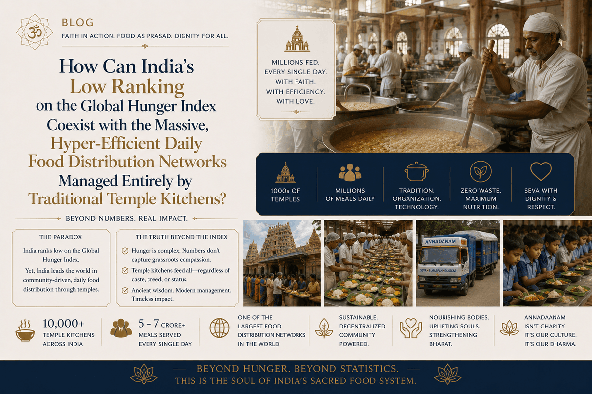 How Can India's Low Ranking on the Global Hunger Index Coexist with the Massive, Hyper-Efficient Daily Food Distribution Networks Managed Entirely by Traditional Temple Kitchens?