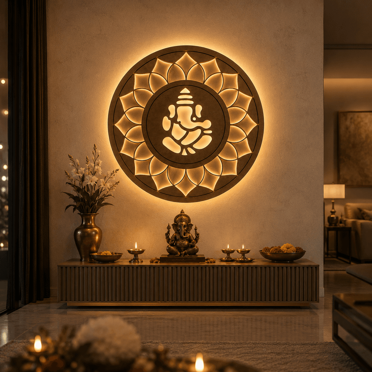 Premium LED Ganesh Wall Decor | Backlit Ganpati Laser Cut Wall Art for Home, Pooja Room & Ganesh Chaturthi Decoration